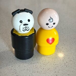 Vintage 1984 Fisher Price Little People Jumbo Large Chunky Dog and yellow person